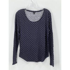 Ann Taylor Shirt Womens Medium Polka Dot Long Sleeve Navy White